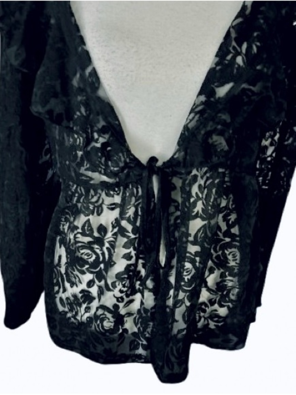 Sheer Floral AMBER SHU Tie Ruffled Cardigan Top Shirt Illusion Boho Gothic Emo